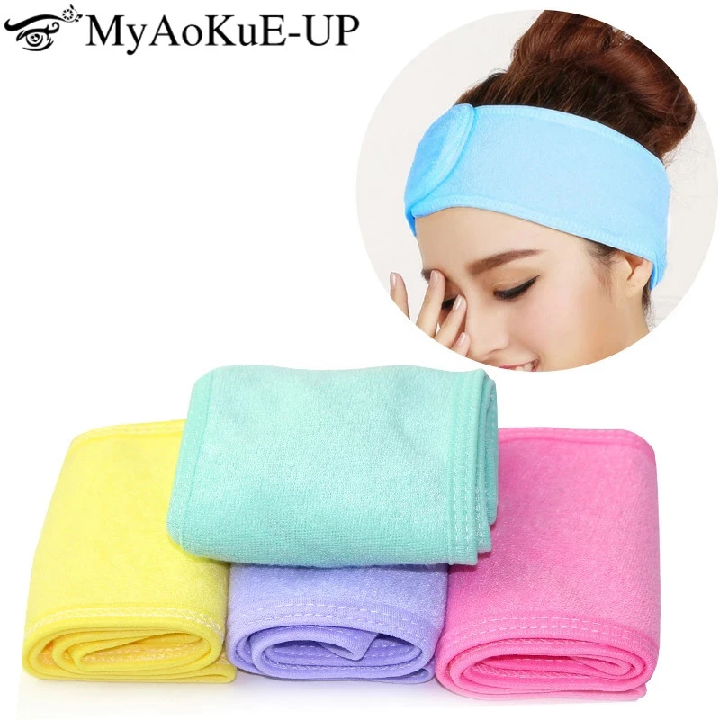 Facial Headband Make Up Wrap Head Terry Cloth Headband Stretch Towel with Magic Tape Makeup Headscarf Extension Eyelashes Tools