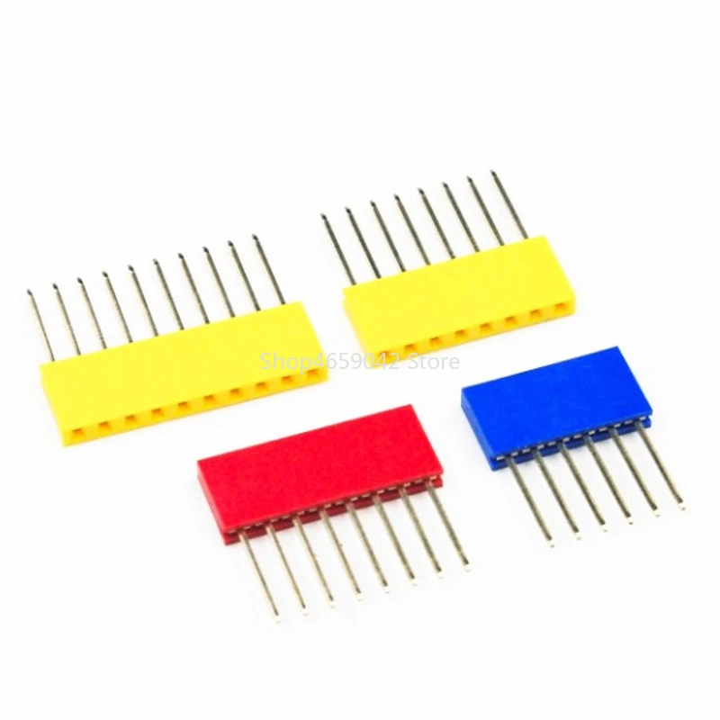 10Pcs 4P/6P/8P/10 Pins Female Tall Stackable Header Connector Socket 11mm For Arduino Shield 4-Color Black/Red/Blue/Yellow