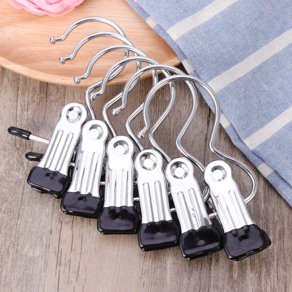 12pcs Portable Laundry Hook Hanging Clothes Pins Stainless Steel Travel Home Clothing Boot Hanger Hold Clips