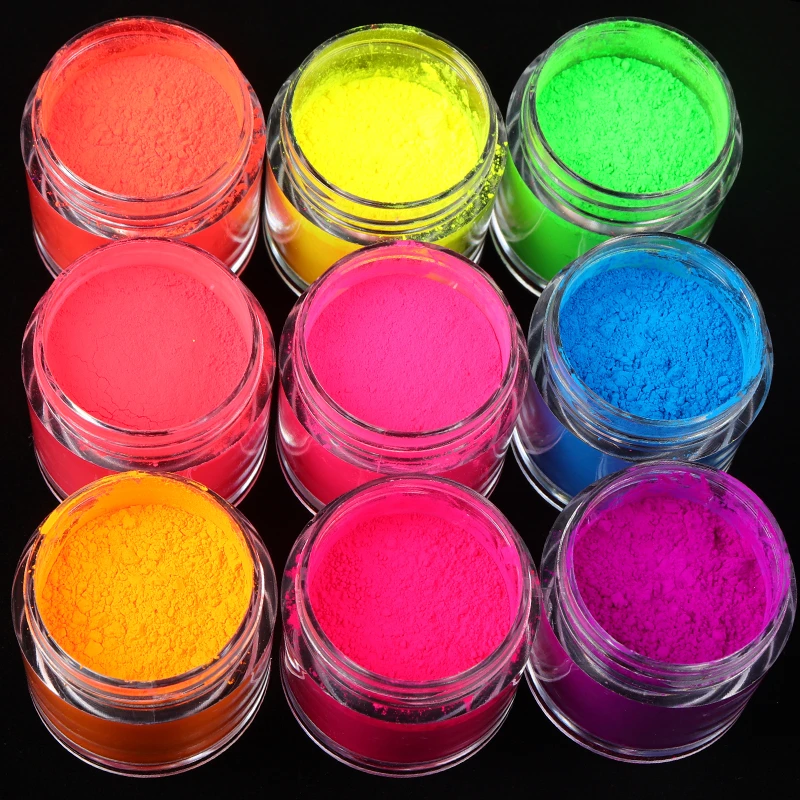 9Boxes Neon Pigment Powder Fine Rainbow Glitter Set Fluorescence Shiny Ombre Nail Art Decoration Nail Supplies For Professionals