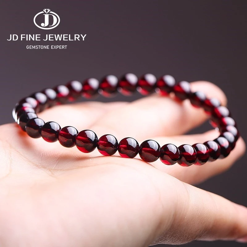 JD Natural Dark Garnet Bracelet Men Bracelets 4-14mm Wine Red Bead Charm Bracelet Women Jewelry Brazaletes Pulseras Mujer