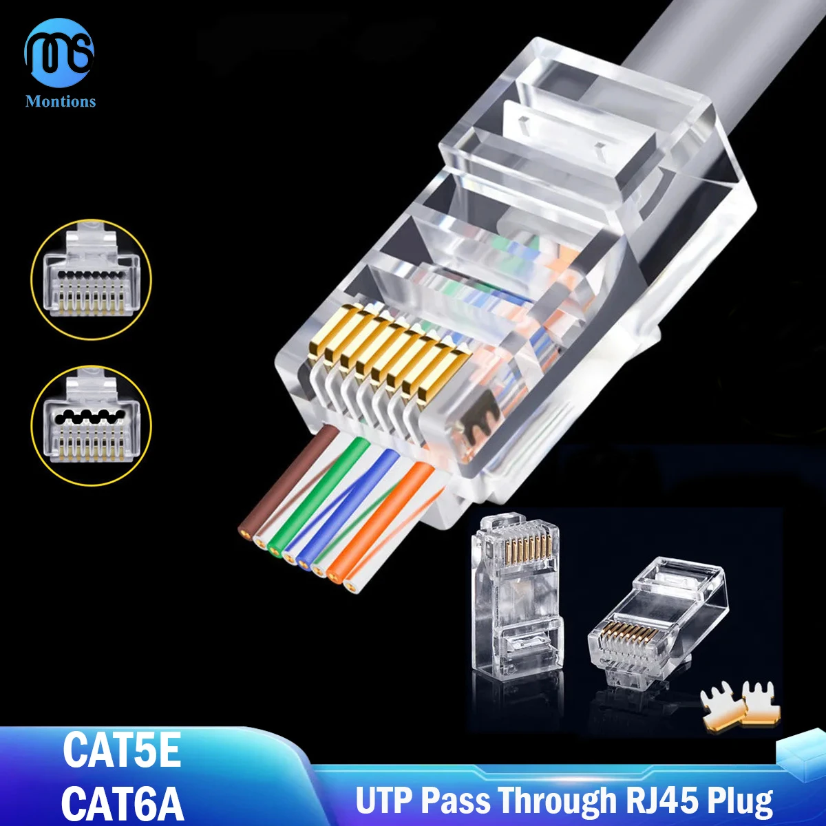 50pcs Rj45 Connector Cat5e Cat6 Connector Network Unshielded 8Pin Modular Utp Rj45 Plugs Have Hole HY1525