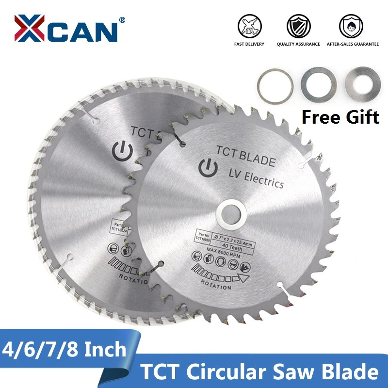 XCAN 1pc 4'' 6'' 7'' 8'' Wood Saw Blade 30/40/60T TCT Circular Saw Blade For Cutting Wood Plastic Carbide Cutting Disc