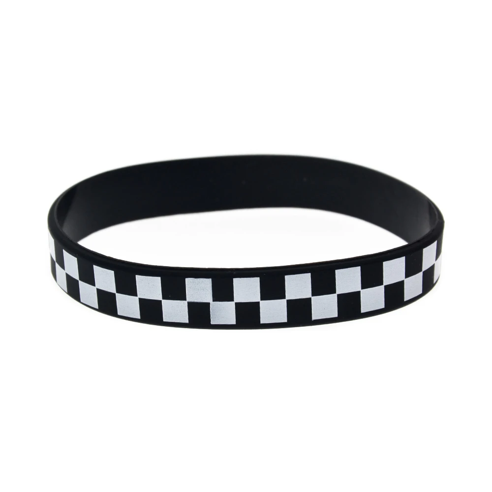 1PC Checkered Silicone Wristband Punk Style Printed Logo