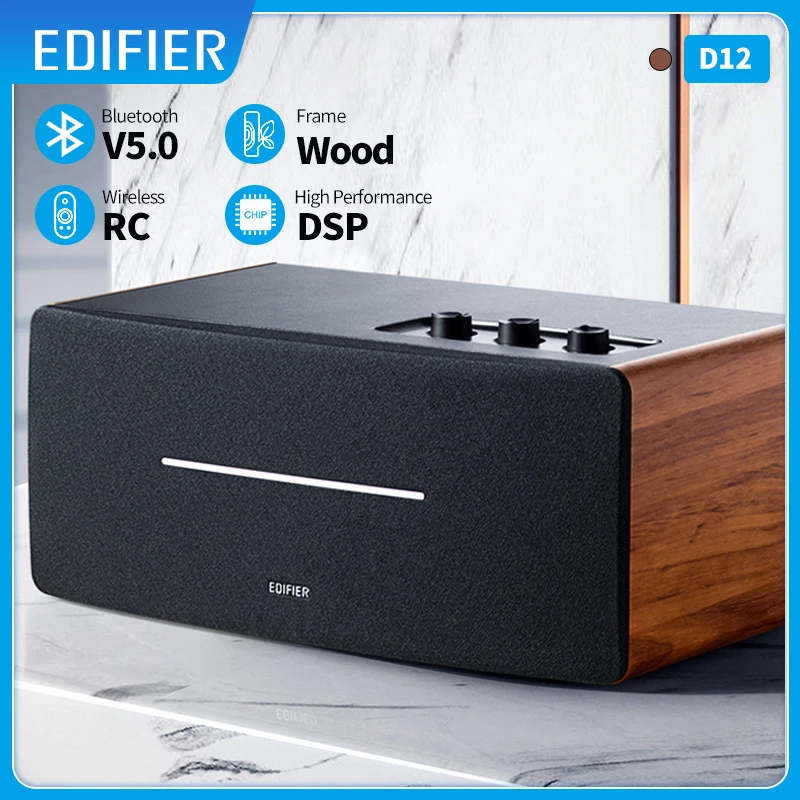 EDIFIER D12 Speaker Bluetooth 5.0 Wooden enclosure support AUX Line in input Theater and music sound stage selection