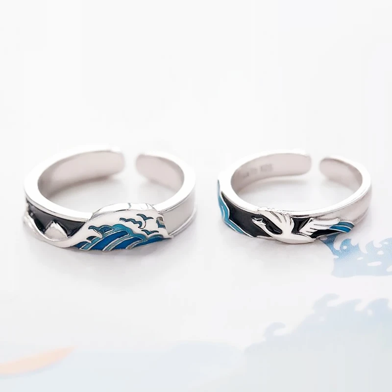 Sole Memory Flying Bird Fish Couple Sweet Romantic Love 925 Sterling Silver Female Resizable Opening Rings SRI412