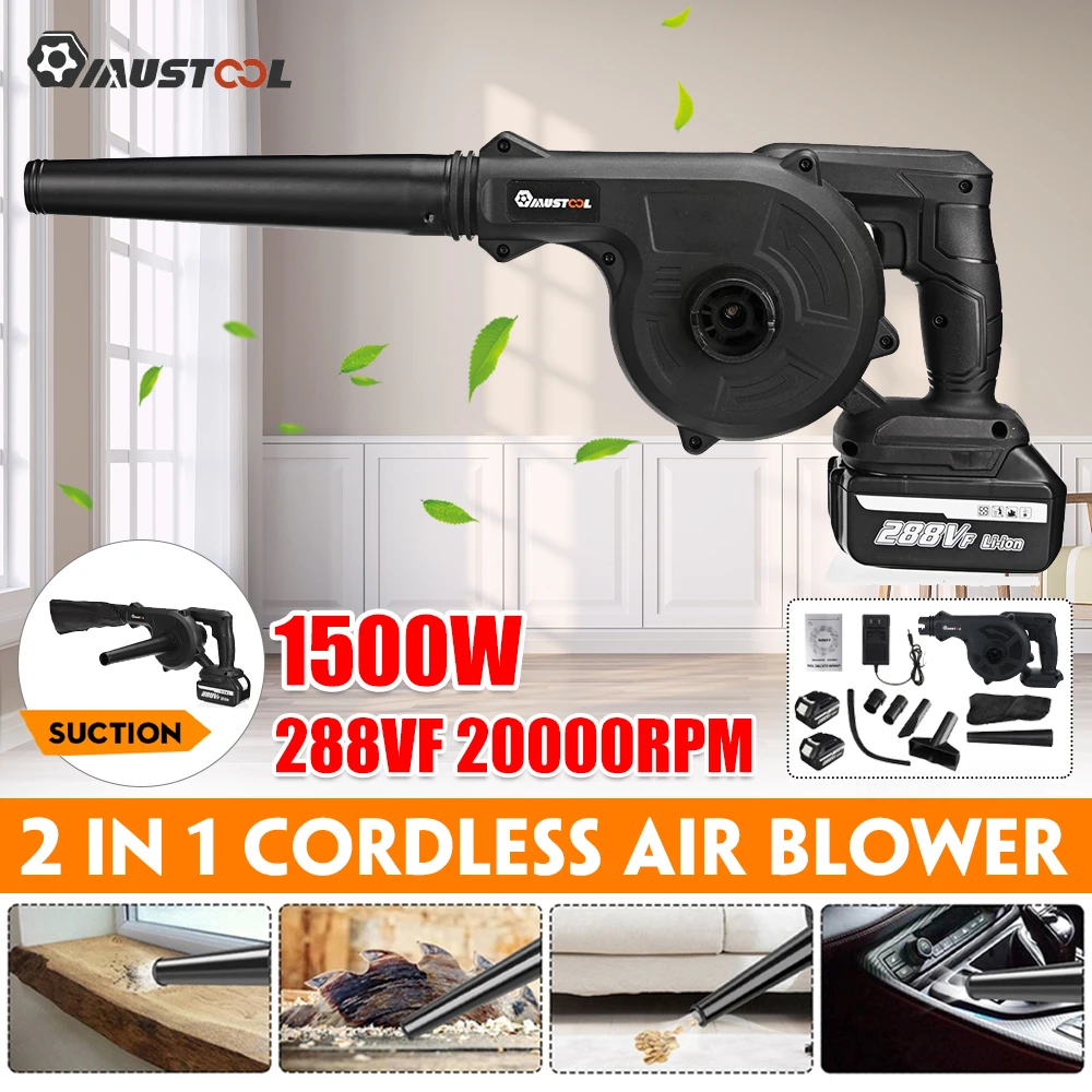 MUSTOOL 2 In 1 1500W Cordless Electric Air Blower Vacuum Blowing Suction Leaf PC Dust Cleaner Collector For Makita 18V Battery