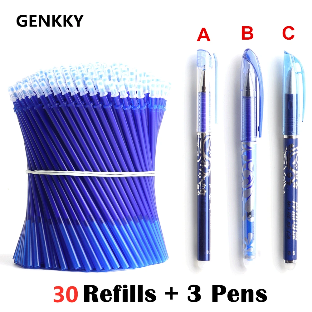 50+3 Pcs/Set 0.5mm Blue Black Ink Gel Pen Erasable Refill Rod Erasable Pen Washable Handle School Writing Stationery Gel Pens