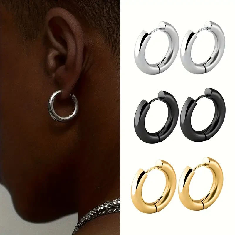 ASONSTEEL Gold/Silver Color Round Hoop Earrings Size 8mm to 20mm Stainless Steel Anti-Allergy Small Thick Dangler Party Gift