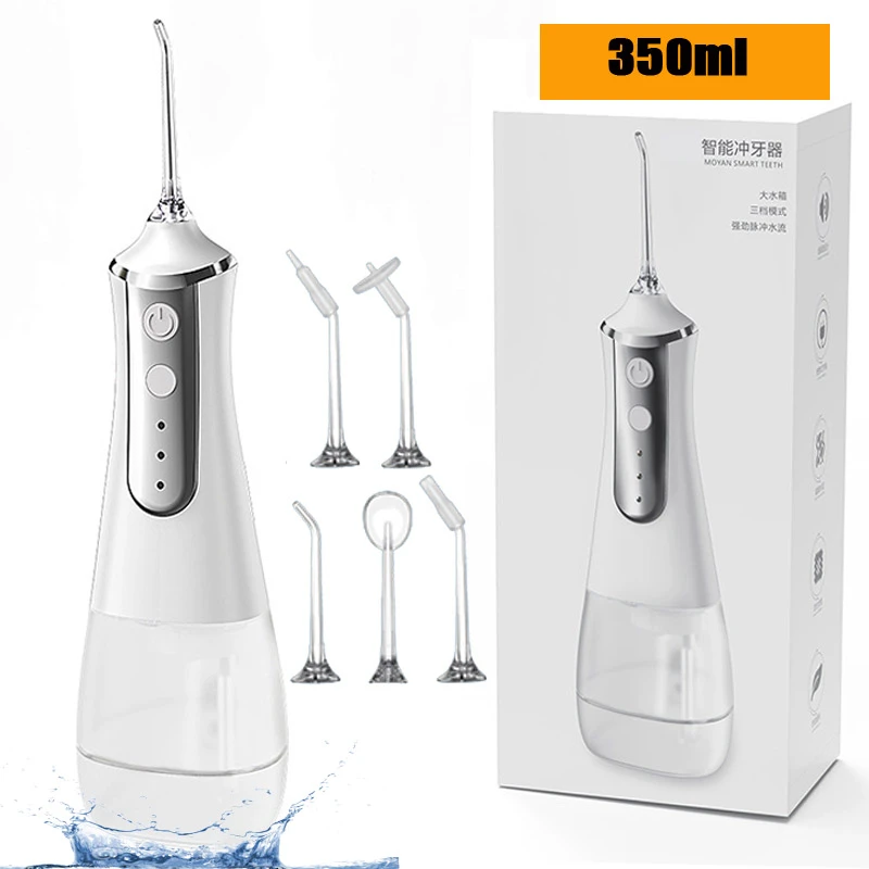 Oral Irrigator USB Rechargeable Water Flosser Portable Dental Water Jet 350ML Water Tank Waterproof Teeth Cleaner