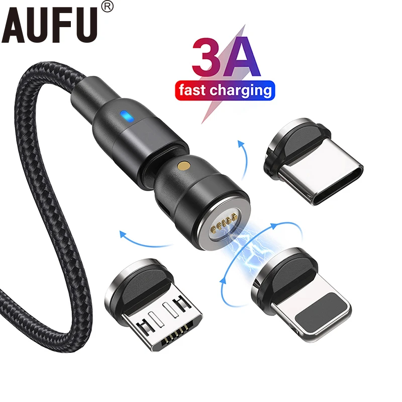 AUFU 2m 3m Magnetic Cable USB Type C For Huawei P20 P30 pro Usb C Cable Micro 3A Fast Charging Magnet Charger Data Transfer 1m
