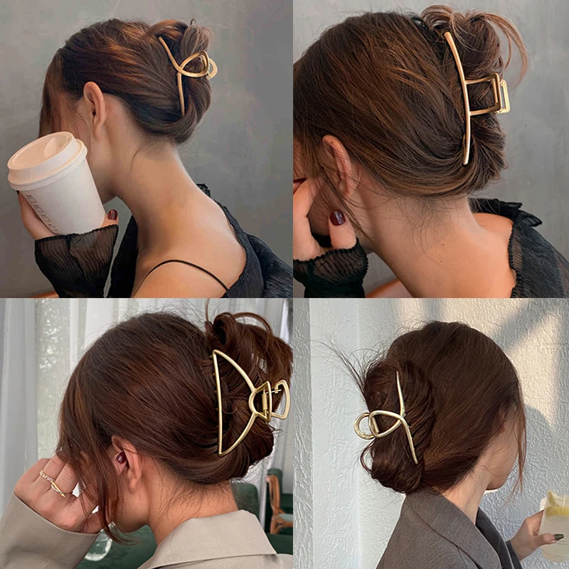 2021 Women Elegant Hairpins Gold Silver Metal Hollow Geometric Hair Claw Vintage Hair Crab Hair Clips For Girls Hair Accessories