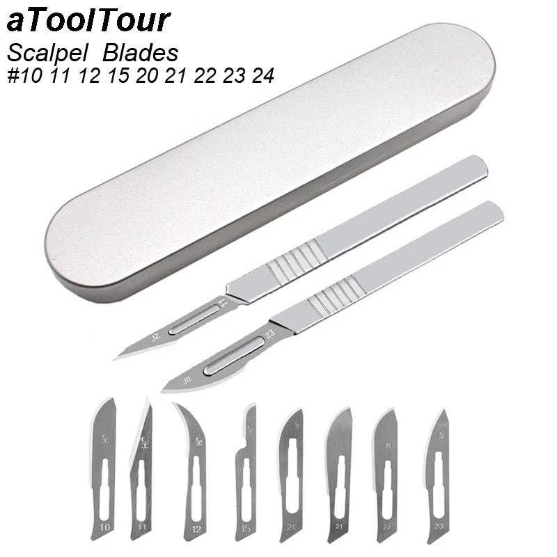 Carving Tool Metal Carbon Steel Scalpel Blade Medical Cutting Handel Scalpel Knife Blade 10 11 12 15 20 21 22 23 24 Storage Box