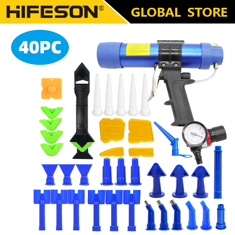 HIFESON 310ml Sealant Glass Glue Spray Gun Adjustable Air Rubber Pistol Pneumatic Gun Glue Sealant Sprayable Caulking Gun Sets