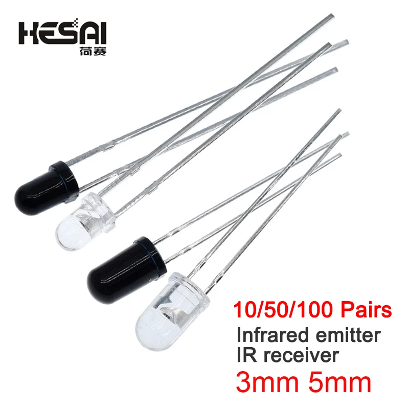 10 Pairs 5mm 940nm LEDs Infrared Emitter and IR Receiver Diode Diodes 301A