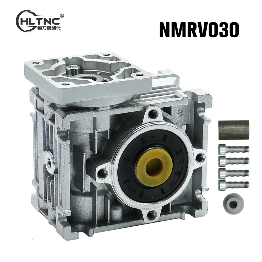 5:1 to 80:1 Worm Reducer RV030 Worm Gearbox Speed Reducer With Shaft Sleeve Adaptor for 8mm Input Shaft of Nema 23 Motor