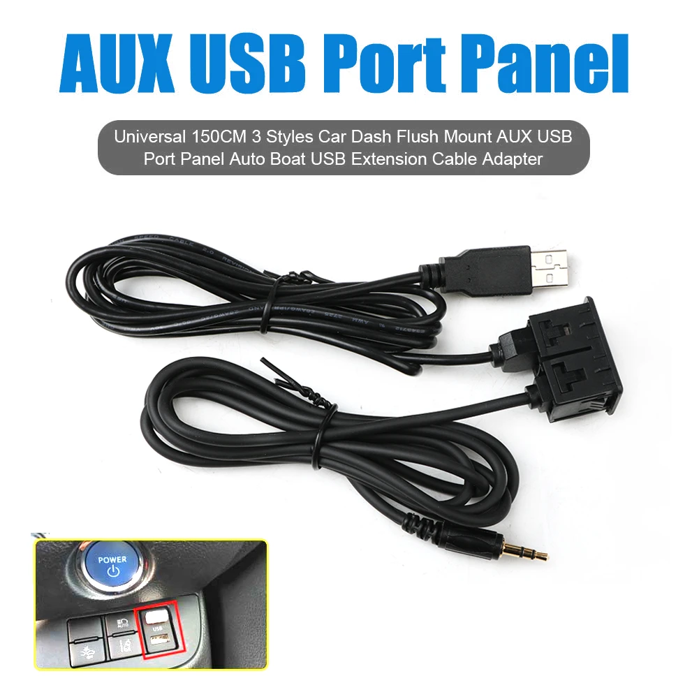 150CM 3 Styles Car Dash Flush Mount AUX USB Port Panel Auto Boat Dual USB Extension Cable Adapter for Volkswagen Toyota