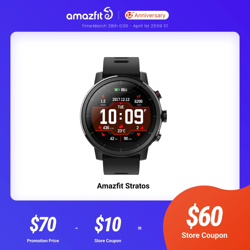 Original Amazfit Stratos Smartwatch Smart Watch GPS Calorie Count 50M Waterproof for Android iOS Phone