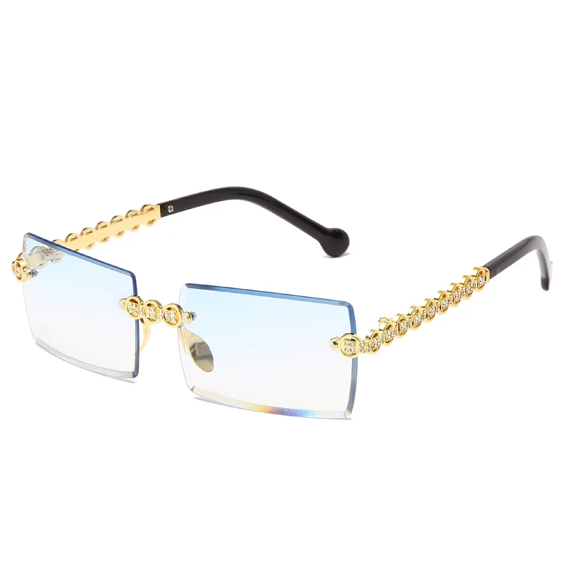 Fashion Rimless Diamond Sunglasses Brand Design Women Small Square Metal Sun glasses Luxury Shades UV400 Eyewear Gafas De Sol