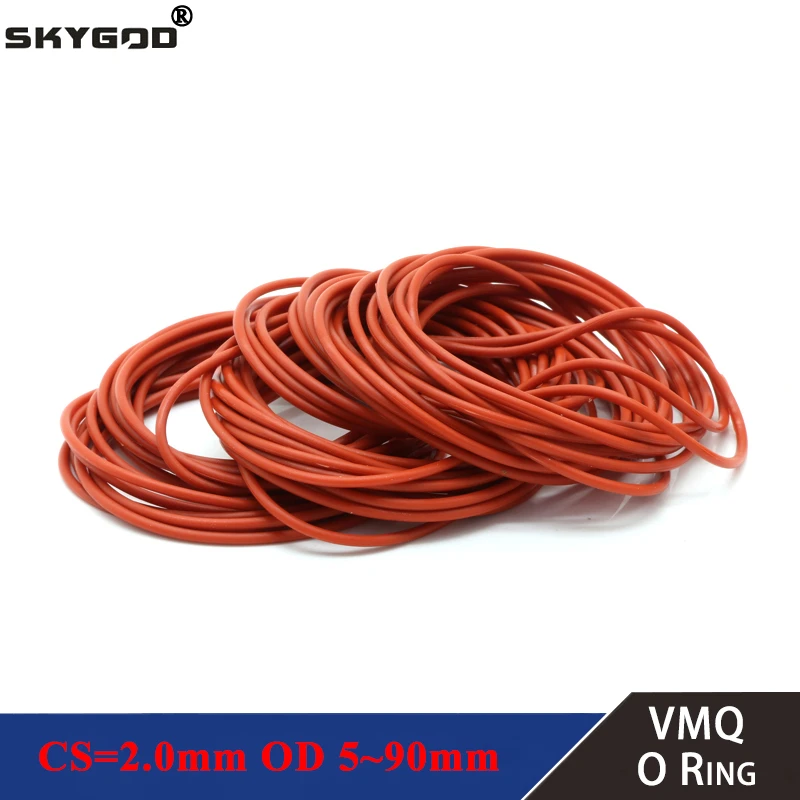 10pcs Red VMQ Silicone Ring Gasket CS  CS 2mm OD 5 ~ 90mm O Ring Rubber Seal pressure cooker o-ring food high temperature gasket