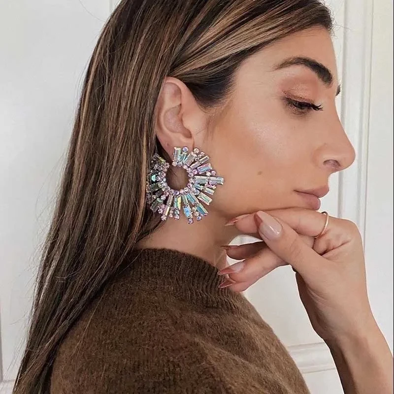 JIJIAWENHUA New Trend women's Shiny Rhinestone Drop Earrings Modern Girl's Fashion Jewelry Accessories Hot Sale