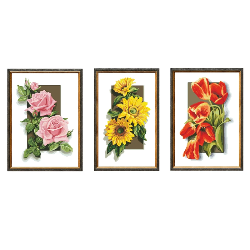 Rose sunflower tulip flower cross stitch kits package 18ct 14ct 11ct cloth silk cotton thread embroidery DIY handmade needlework