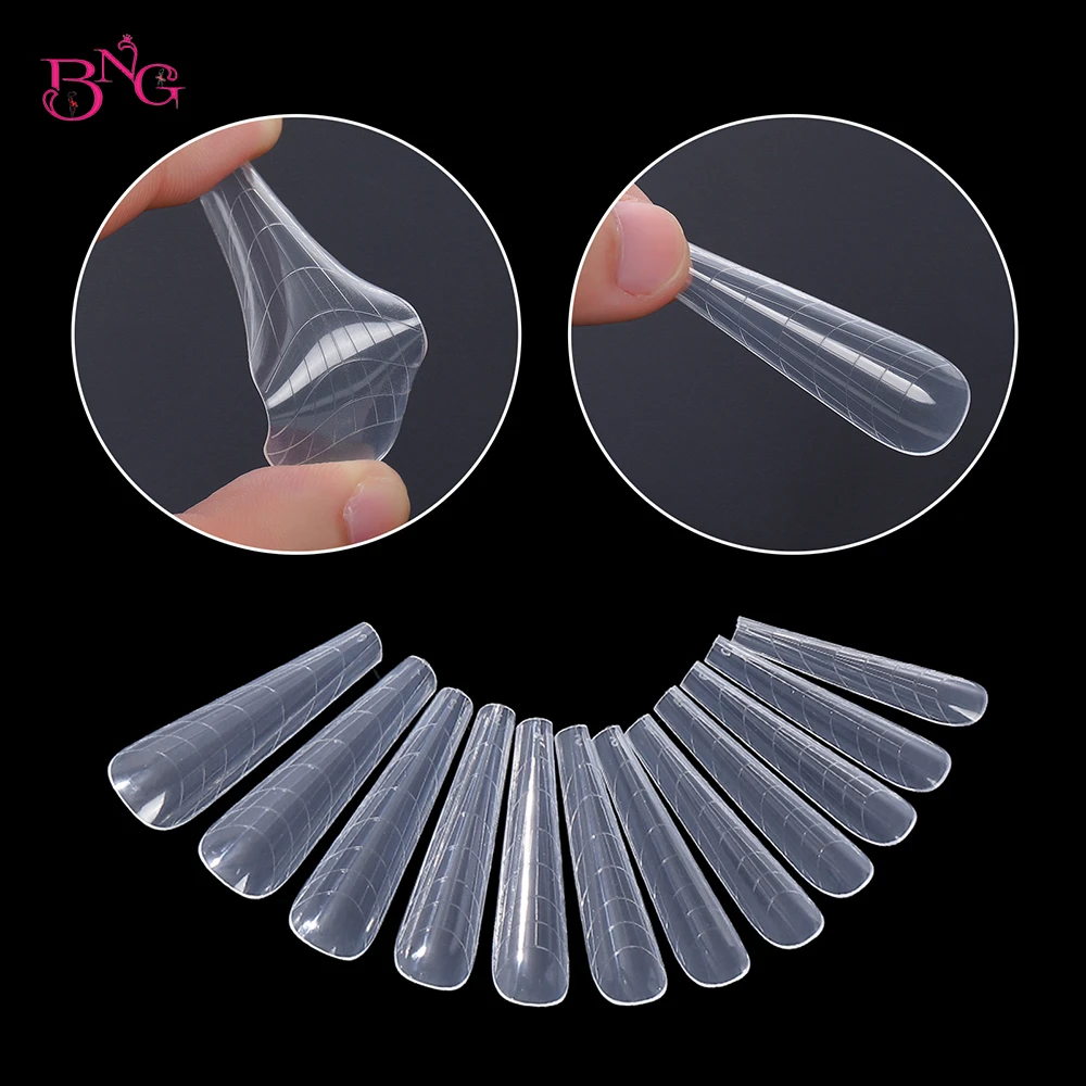 BNG 140Pcs Quick Building Mold Form Nail Tips Dual False Nails Reusable Clear Manicure Tool Extension Poly Nails Gel Art Forms