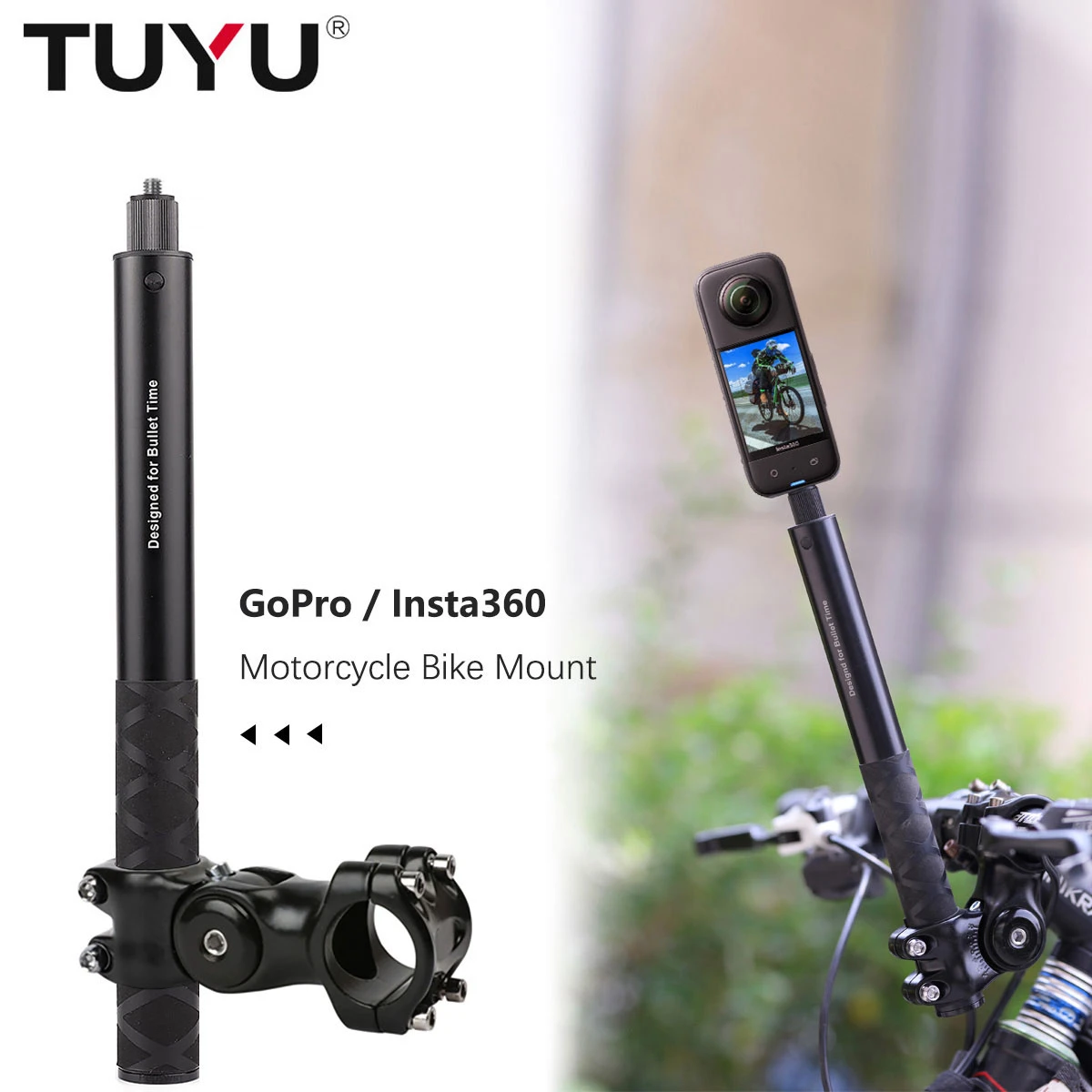 Motorcycle Bicycle Invisible Handlebar Mount Bracket Monopod for GoPro Max Hero 9 Insta360 X2 Sony Camera Moto Bike Accessories