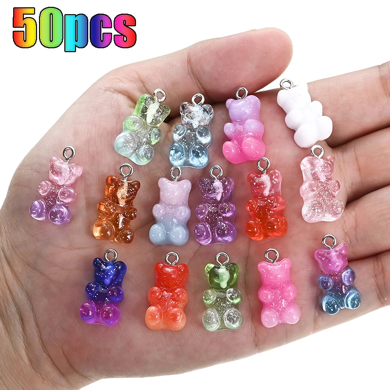 10/50Pcs Colorful Gummy Bear Pendant Charms for Necklace Bracelet Diy Earrings Jewelry Bears Valentine's Day Gift 2.1*1.1cm
