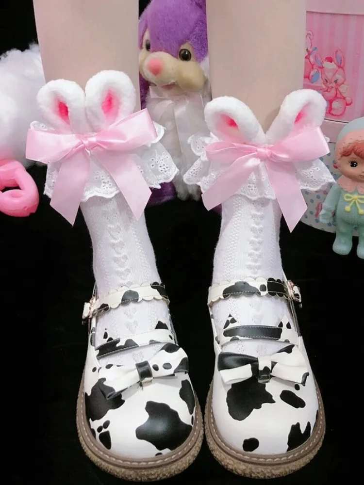 Japanese Winter Fashion Kawaii Girl Cotton Socks Lolita Girl Socks Bowknot Cotton Bunny Ears JK Girl Calf Frilly Lolita Socks