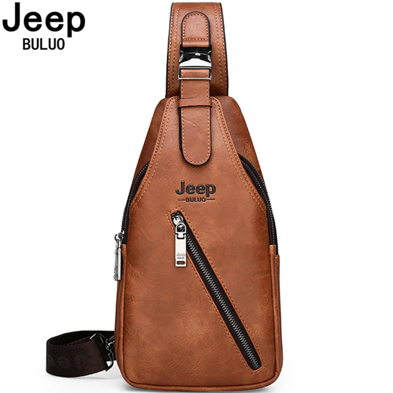 JEEPBULUO BRAND Chest Bag Men Sling crossbody bag Man's Crossbody Bag Split Leather High Quality For Man