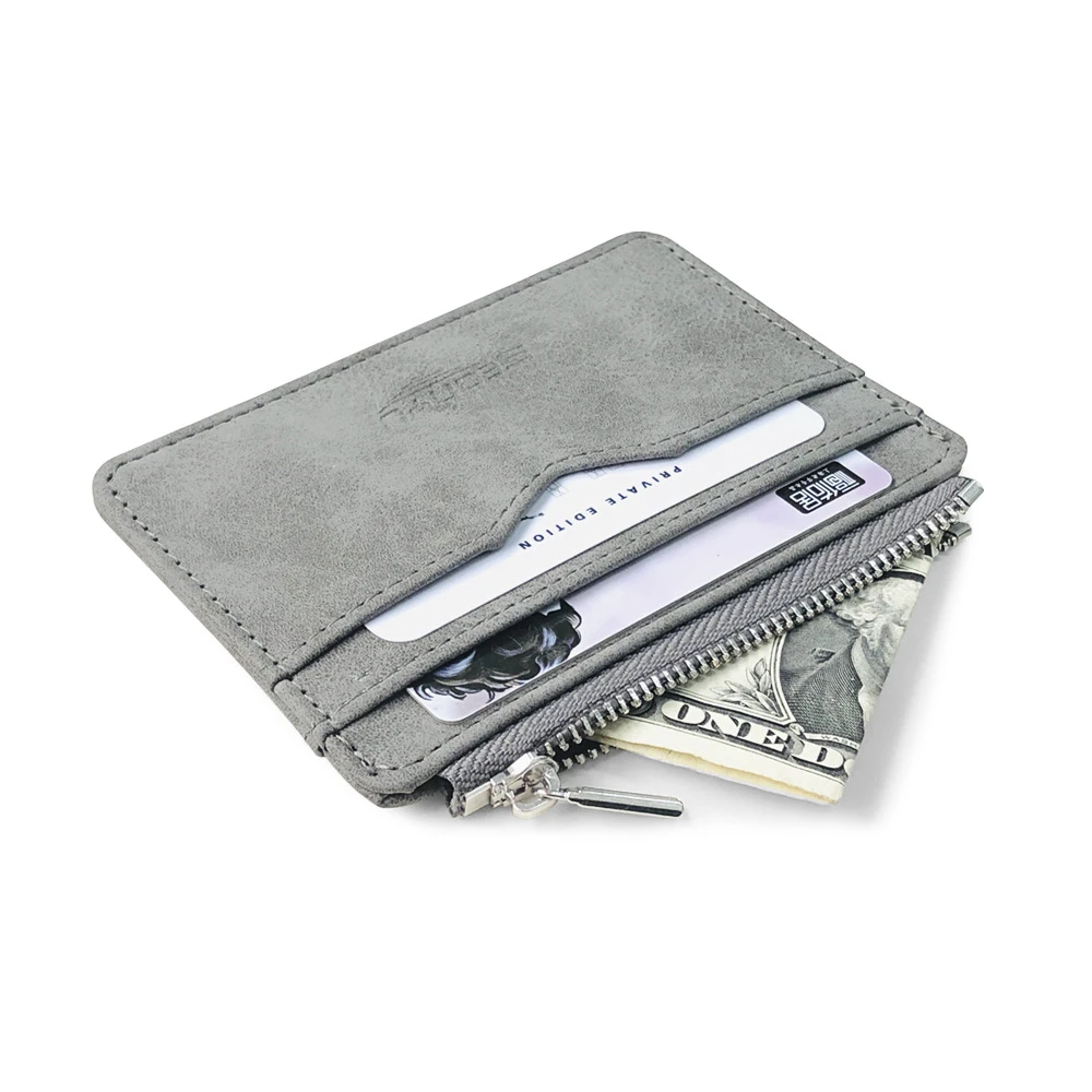 Men's Card Wallet Short Matte Leather Retro Multi-card Frosted Fabric Card Holder Money New Minimalist Purse Transparent Coins