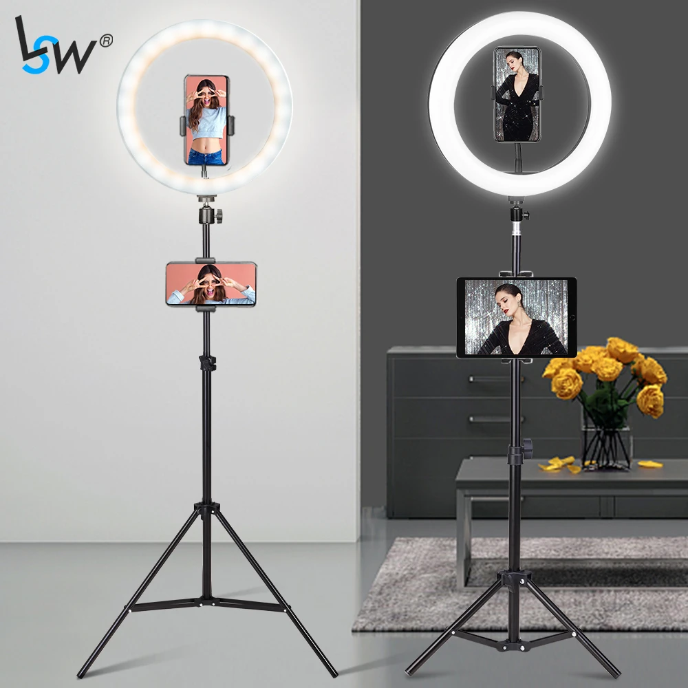 Selfie Ring Light with Tripod Stand & Mobile Holder Remote Photography Led Rim Of Lamp for Live Streaming Youtube Tiktok Video