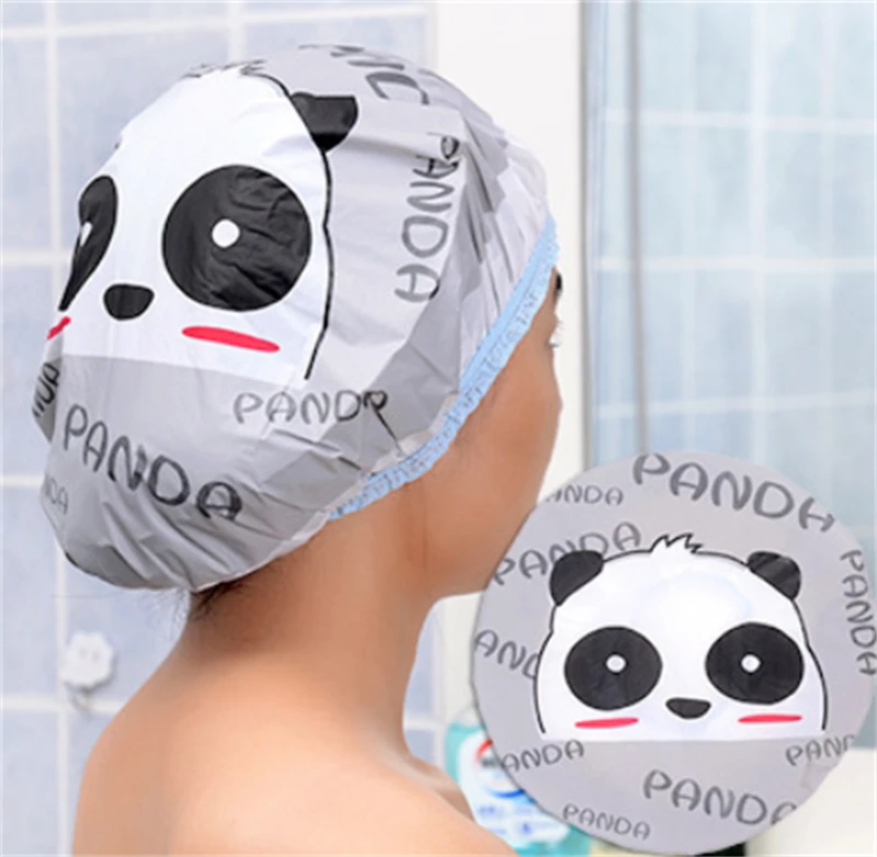 Double-layer Children Cartoon Waterproof Shower Caps Bathing Caps Elastic Shower Cap Hair Salon Bathroom Products Bath Caps