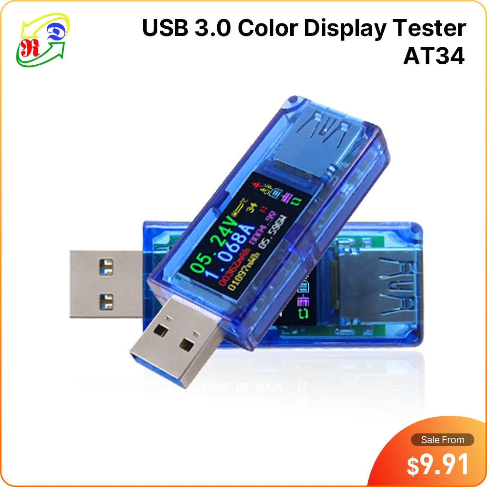 RD AT34 AT35  USB 3.0 color LCD Voltmeter ammeter voltage current meter multimeter battery charge power bank USB Tester