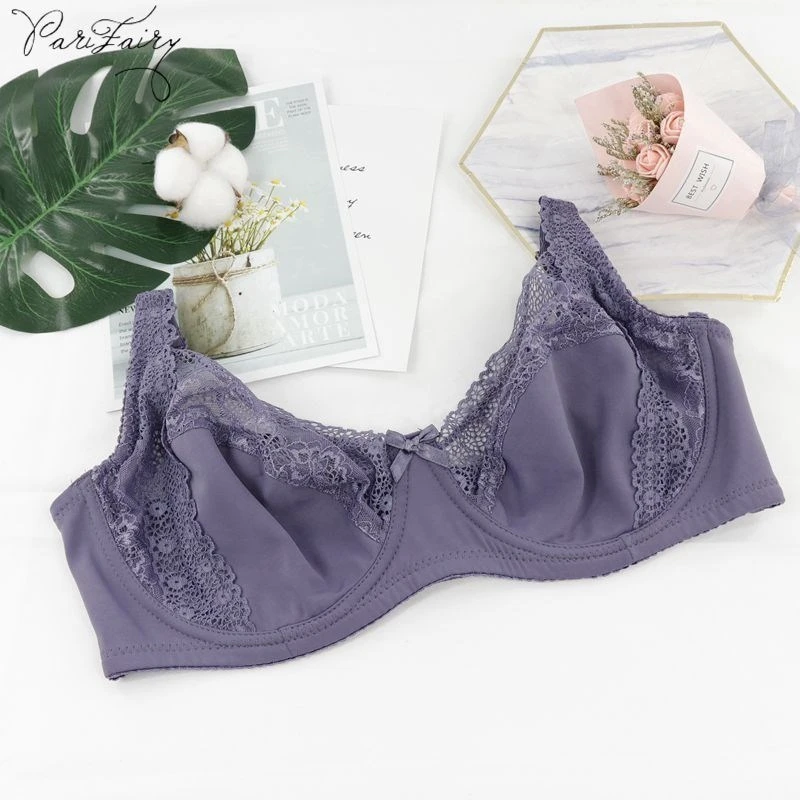 PairFairy Women Plus Size Bra Floral Unlined Lace Bra Perspective Brassiere Sexy Lingerie Underwire Support Bralette Underwear