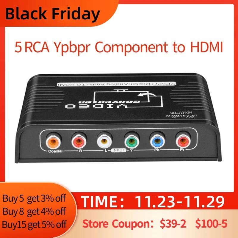 5 RCA Ypbpr component to HDMI-compatible converter component video to hdmi-compable video audio converter adapter for ps2