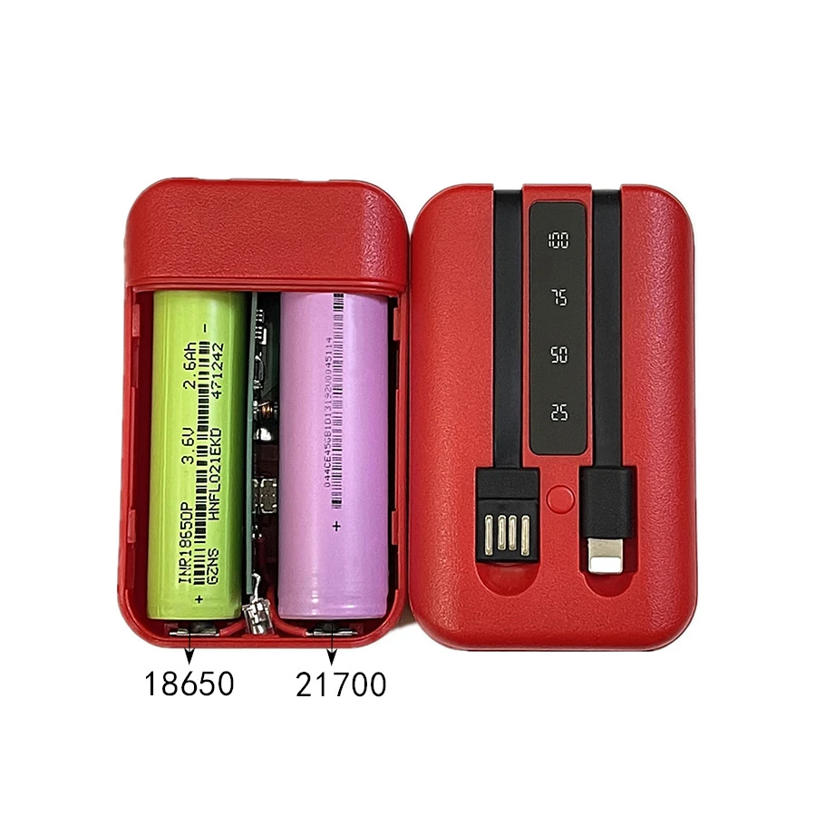 2*18650 Power Bank Case Dual USB Mobile Phone Charge DIY Shell 21700 18650 Battery Holder Charging Box with 2 Cables