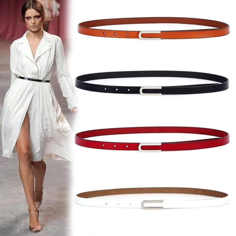 High Quality Real Cowskin Leather Belt Fashion Alloy Buckle Retro Ladies Thin Belts for Women Wild Jumpsuit Ladies Ceinture