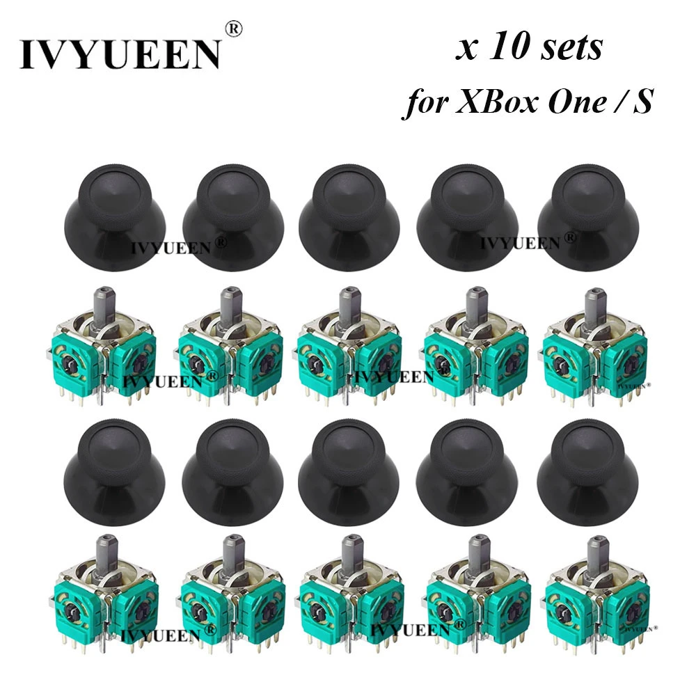 IVYUEEN 10 Sets 3 Pin 3D Analog Joystick Stick Sensor Module Potentiometers & Thumbstick Cap for Microsoft XBox One S Controller