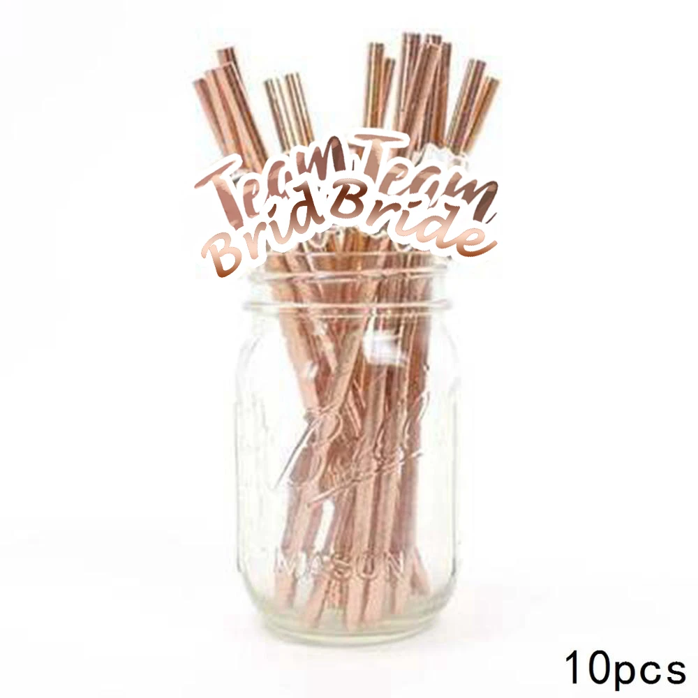 10pcs Rose Gold Bride Team Straws Rustic Party Wedding Bride to be Decor Weeding Decor for Weddings Bachelor Party Bridal shower