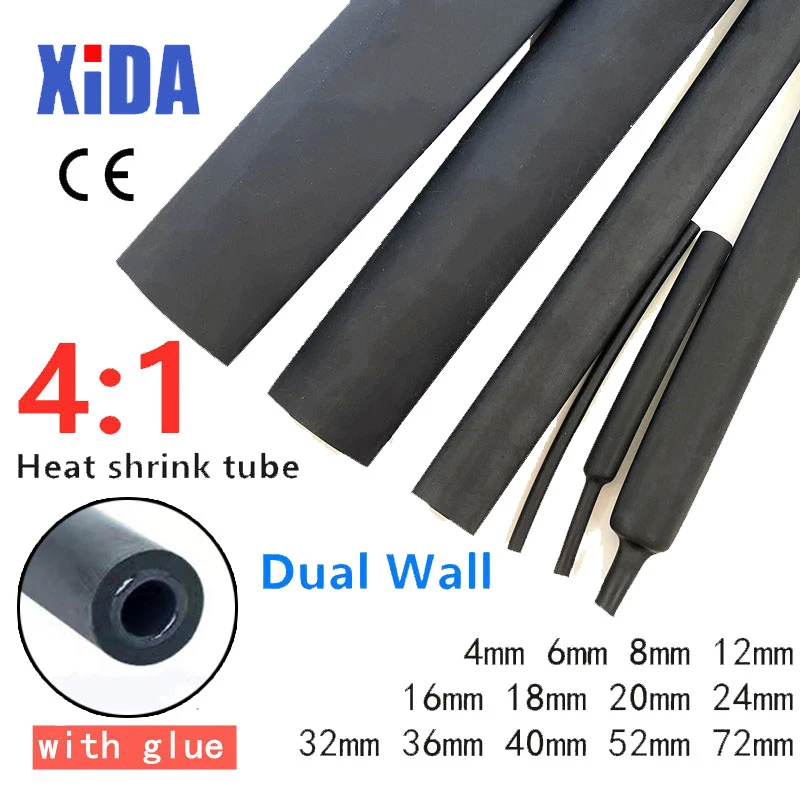 Heat Shrink Tube with Glue Adhesive Lined 4:1 Dual Wall Tubing Sleeve Wrap Wire Cable kit 6mm 8mm 12mm 16mm 20mm 24mm 32mm 36mm