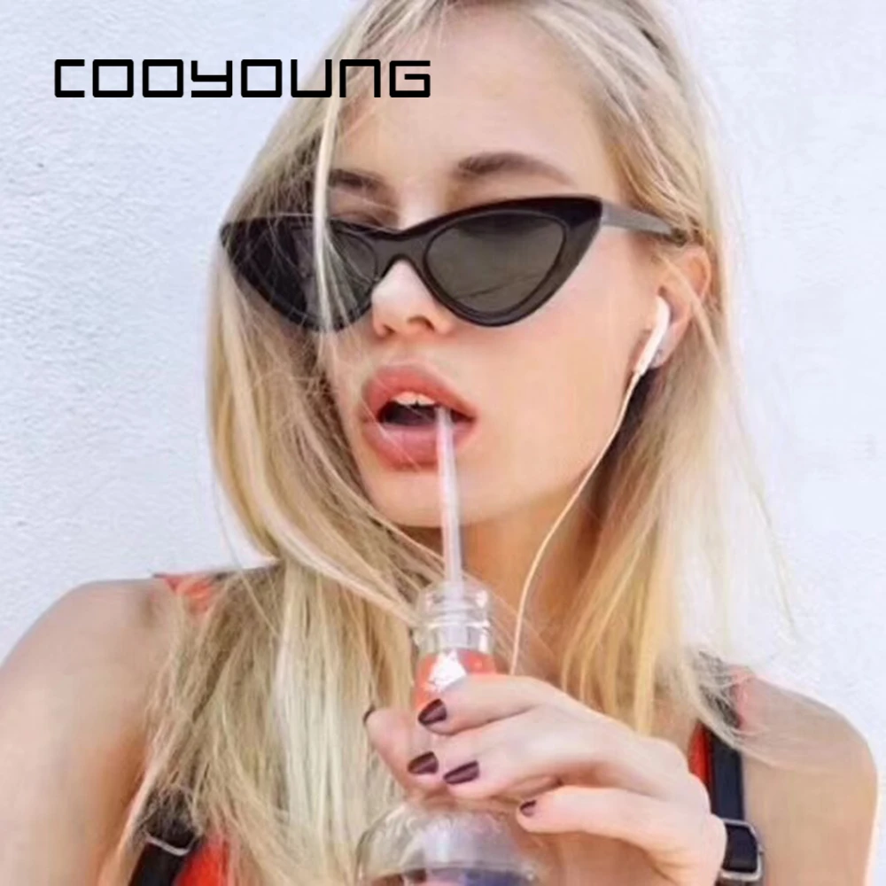 COOYOUNG Cute Sexy Retro Cat Eye Sunglasses Women Small Black White Cheap Sun Glasses UV400