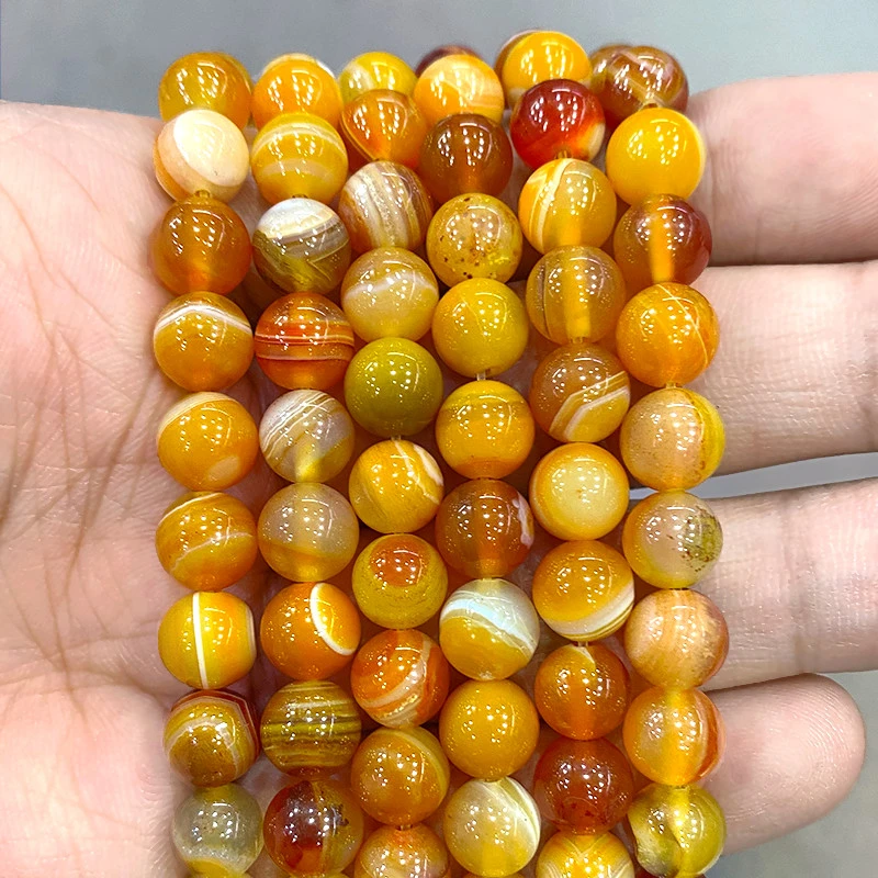 Natural Orange Stripe Onyx Agates Round Beads Diy Bracelet Necklace for Jewelry Making Accessories 15