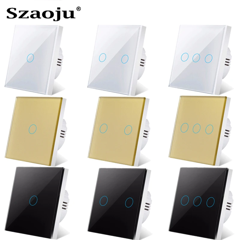 Szaoju EU Touch Switch Led Panel Wall Lamp Light Switches White Crystal Glass Panel Light 1/2/3 Gang Interruttore AC100-240V