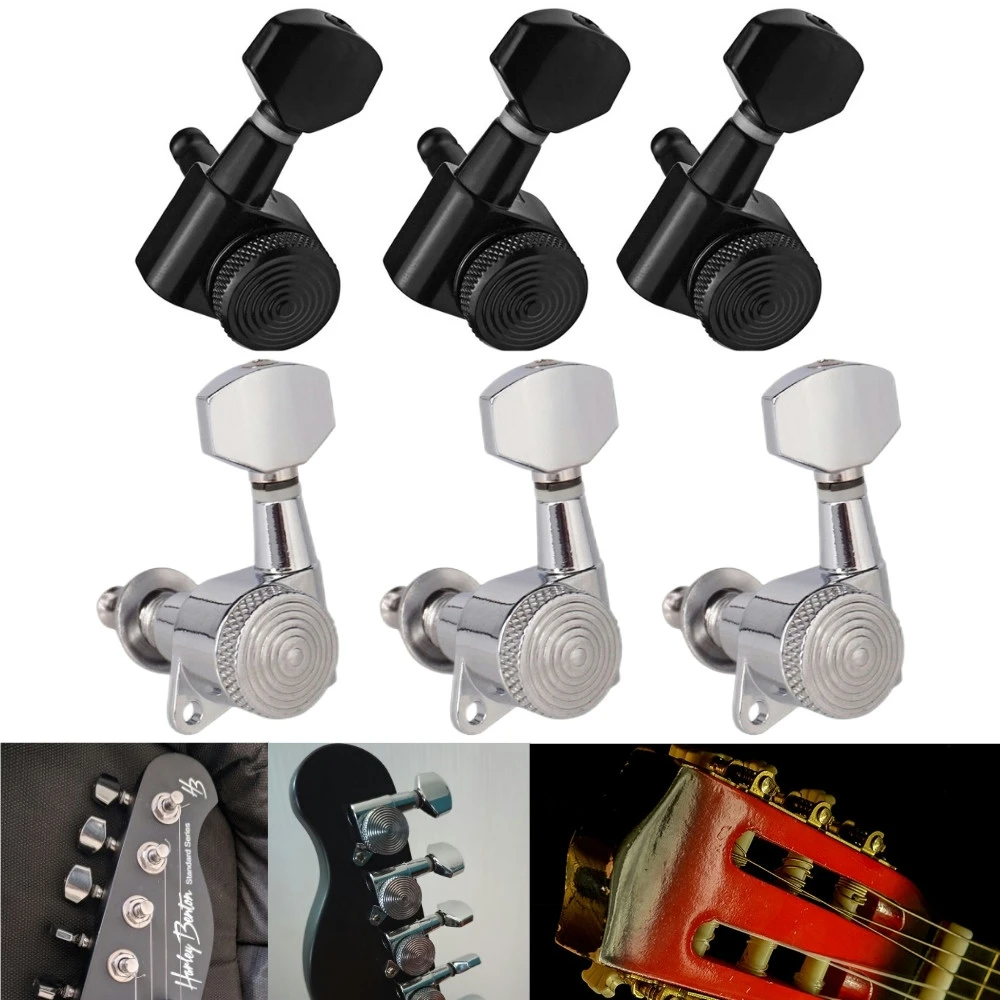 6pcs Guitar String Peg Locking Tuners Tuning Pegs Machine Heads Black Gear Ratio For 6R Inline for Acoustic Guitars Accessories