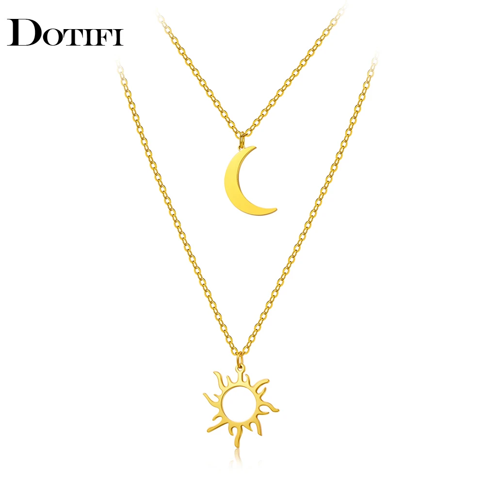 2021 Stainless Steel Sun Totem Moon Layered Models Necklace For Women Fashionable Exquisite Pendant Chain Party Friend Jewelry