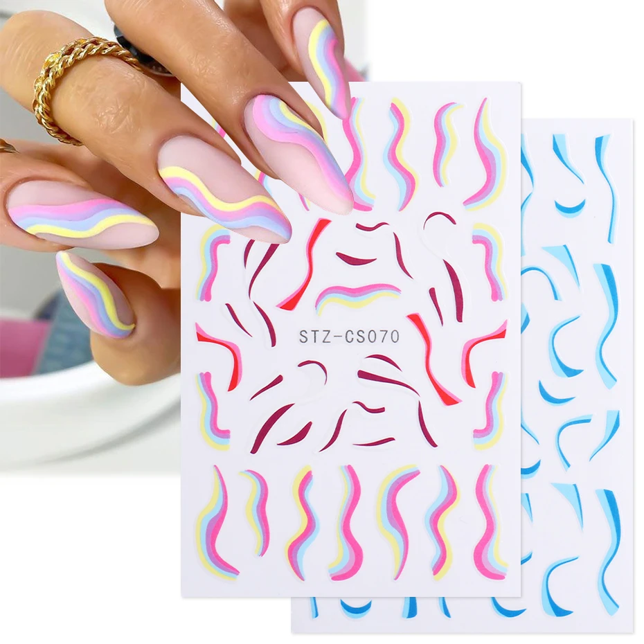 3D Swirl Lines Nail Sticker Geometry Irregular Whirling Wave Cow Print Decal on Nails Art Charms Manicure Slider Tip BESTZ-CS069