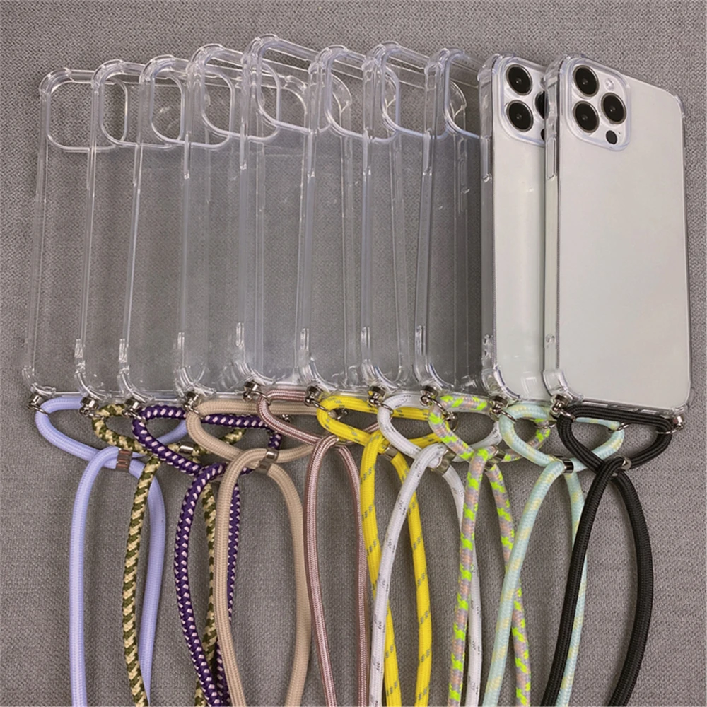 Luxury Crossbody Necklace Lanyards Cord Transparent Phone Case For iPhone 13 12 11 Pro Max Mini X XR XS SE 6 7 8 Plus Soft Cover