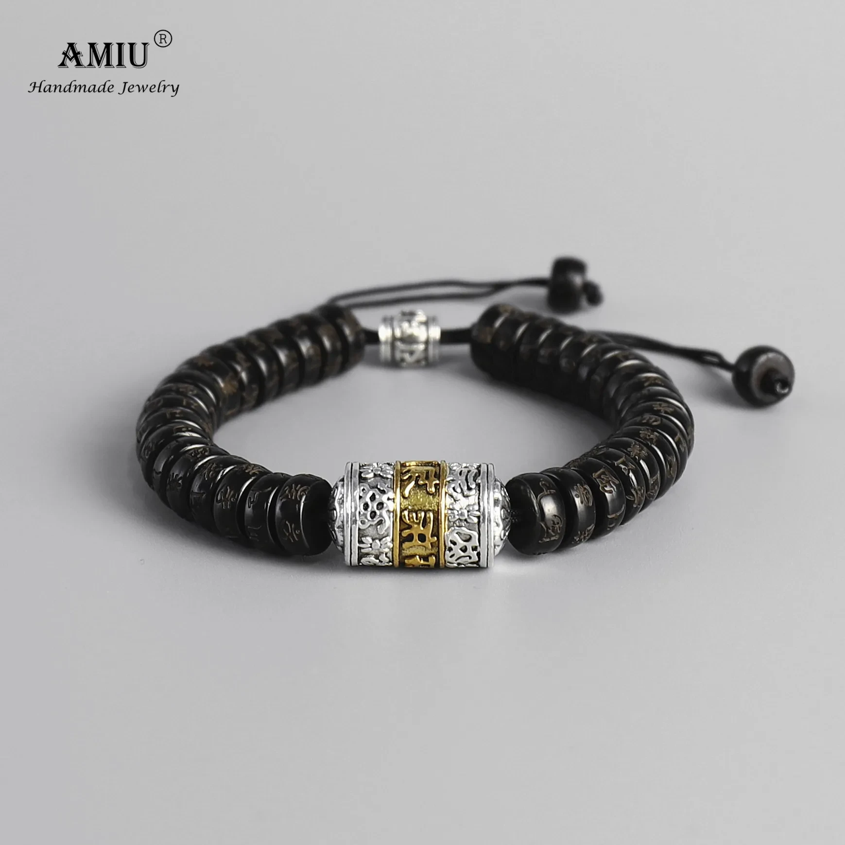AMIU Natural Coconut Shell Beads Tibetan buddhism Vajra Charm White Copper Prayer Bell Handmade Tibet Bracelet For Man And Women